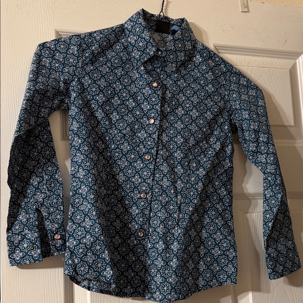 Girls Green Patterned Button-Up Shirt Cruel Girl Western Shirt